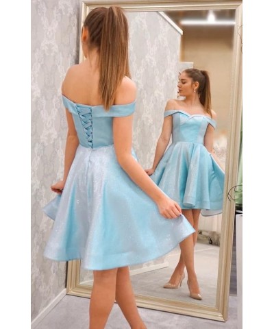 Off The Shoulder Homecoming Dresses for Teens Women A Line Glitter Satin Short Prom Dress Cocktail Dress Lavender $31.34 Dresses