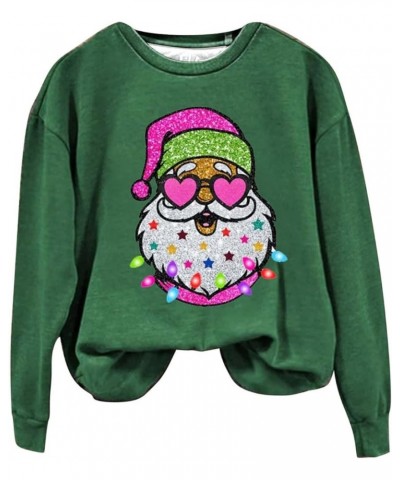 Christmas Womens Hoodies Crewneck Novelty Funny Santa Claus Printed Sweatshirts Tops Ugly Graphic Pullover Tee Shirts Green-1...