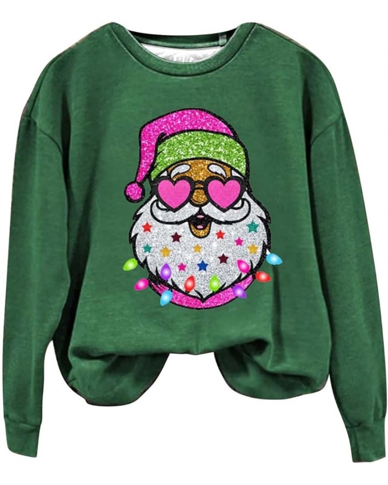 Christmas Womens Hoodies Crewneck Novelty Funny Santa Claus Printed Sweatshirts Tops Ugly Graphic Pullover Tee Shirts Green-1...