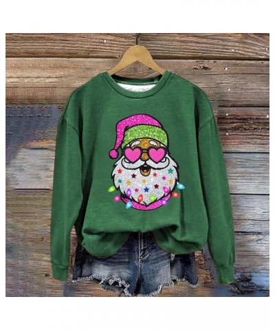 Christmas Womens Hoodies Crewneck Novelty Funny Santa Claus Printed Sweatshirts Tops Ugly Graphic Pullover Tee Shirts Green-1...