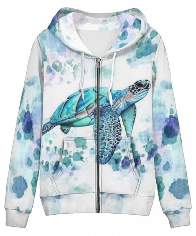 Zip Up Hoodie Women Oversize Hooded Sweatshirt, Causal Pullover Cardigan Drawstring Hoodies with Pockets Blue Turtle $19.06 H...