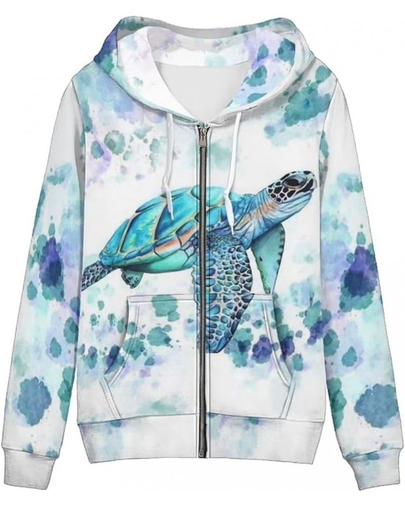 Zip Up Hoodie Women Oversize Hooded Sweatshirt, Causal Pullover Cardigan Drawstring Hoodies with Pockets Blue Turtle $19.06 H...