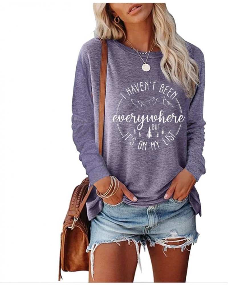 I Haven'T Been Everywhere But It's On My List Casual Tee Shirts Lightweight Casual for Women Purple $13.72 Hoodies & Sweatshirts