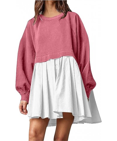 Womens Dress 2023 Trendy Long Sleeve Large Size Crewneck Pullover Tops Relaxed Fit Sweatshirts Mini Dresses Pink White $18.89...