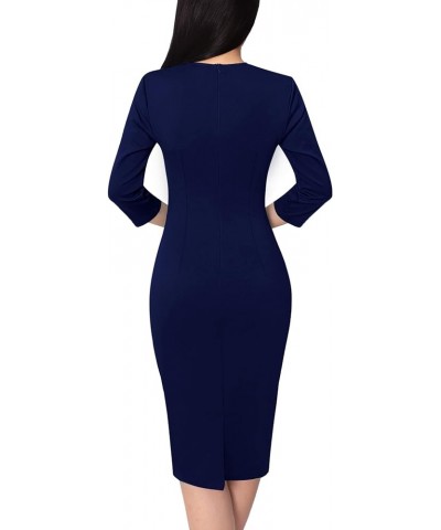 Womens Notch V Neck Bow Wear to Work Business Office Church Sheath Dress Navy and White Piping $19.36 Dresses