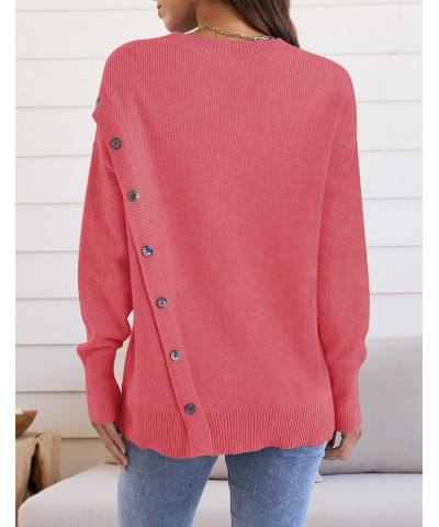 Women's 2024 Fall Winter Sweater Oversized Long Sleeve Crew Neck Casual Knit Pullover Jumper Tops Deco with Buttons Coral $29...