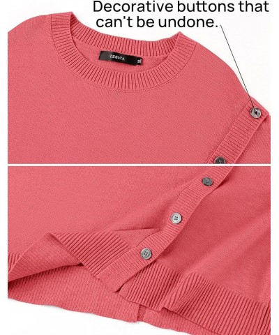 Women's 2024 Fall Winter Sweater Oversized Long Sleeve Crew Neck Casual Knit Pullover Jumper Tops Deco with Buttons Coral $29...