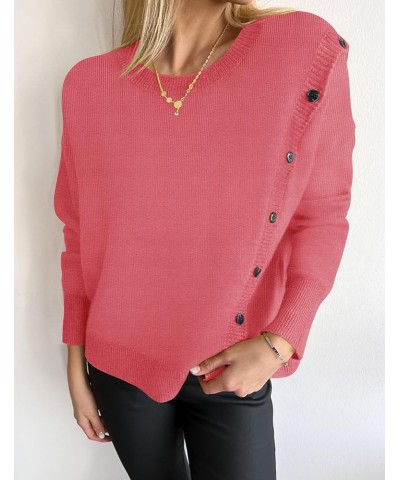 Women's 2024 Fall Winter Sweater Oversized Long Sleeve Crew Neck Casual Knit Pullover Jumper Tops Deco with Buttons Coral $29...