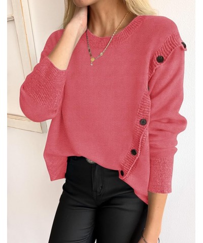 Women's 2024 Fall Winter Sweater Oversized Long Sleeve Crew Neck Casual Knit Pullover Jumper Tops Deco with Buttons Coral $29...