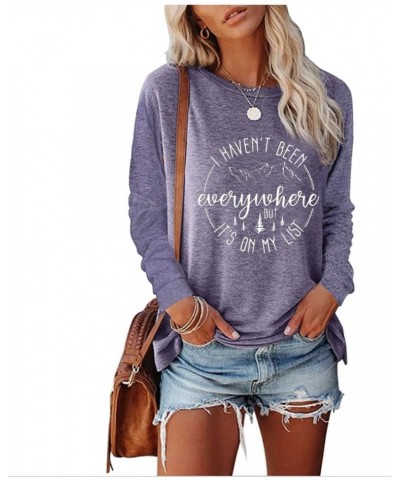 I Haven'T Been Everywhere But It's On My List Casual Tee Shirts Lightweight Casual for Women Purple $13.72 Hoodies & Sweatshirts