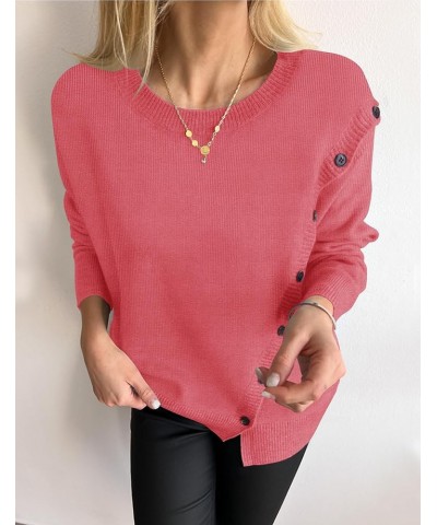 Women's 2024 Fall Winter Sweater Oversized Long Sleeve Crew Neck Casual Knit Pullover Jumper Tops Deco with Buttons Coral $29...