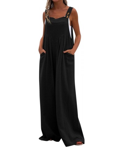 Womens Overalls Plus Size Womens Casual Loose Sleeveless Spaghetti Strap Wide Leg Pants Jumpsuit Rompers Z5-black $5.82 Overalls