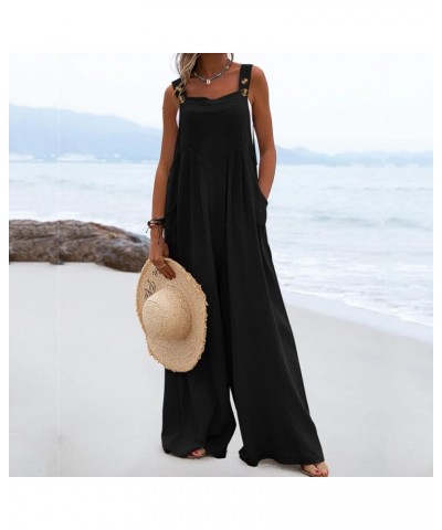 Womens Overalls Plus Size Womens Casual Loose Sleeveless Spaghetti Strap Wide Leg Pants Jumpsuit Rompers Z5-black $5.82 Overalls