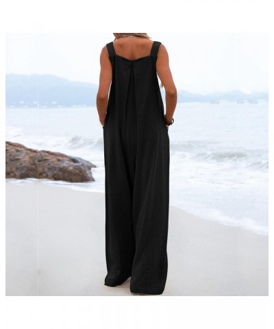 Womens Overalls Plus Size Womens Casual Loose Sleeveless Spaghetti Strap Wide Leg Pants Jumpsuit Rompers Z5-black $5.82 Overalls