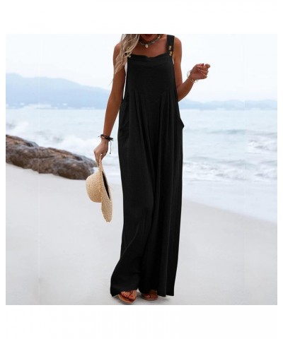 Womens Overalls Plus Size Womens Casual Loose Sleeveless Spaghetti Strap Wide Leg Pants Jumpsuit Rompers Z5-black $5.82 Overalls