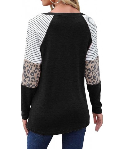 Thankful Grateful Blessed Print T Shirt Women Thanksgiving Pumpkin Long Sleeve Blouse Leopard Printed Striped Fall Tee Black ...