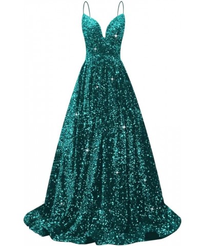 Spaghetti Straps Sequin Prom Dresses Long Ball Gown A Line Wedding Party Evening Gowns Peacock $48.88 Dresses