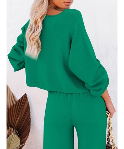 Women's 2 Piece Outfit Sweater Set Long Sleeve Crop Knit Top and Wide Leg Long Pants Sweatsuit Emerald Green $29.06 Activewear