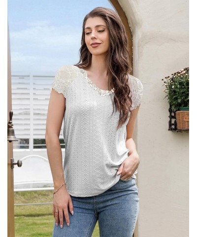 Womens Tops Short Sleeve Shirt Dressy Casual Blouses Tunics Top, S-XL T202-white $7.55 Tops