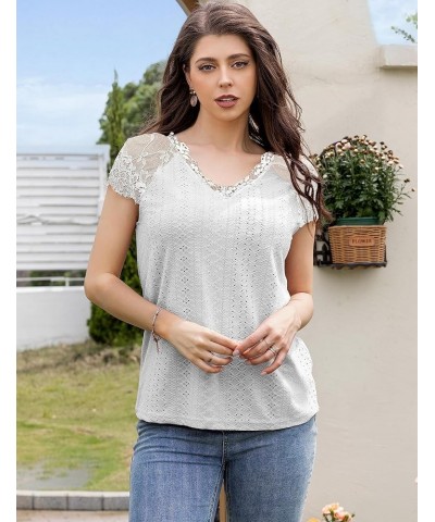 Womens Tops Short Sleeve Shirt Dressy Casual Blouses Tunics Top, S-XL T202-white $7.55 Tops