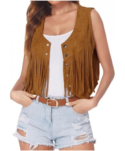 Leather Vest For Women New Tassels Sleeveless Vest Cardigan 70s Hippie Faux Suede Fringe Jacket Retro Waistcoat Tops 08khaki ...