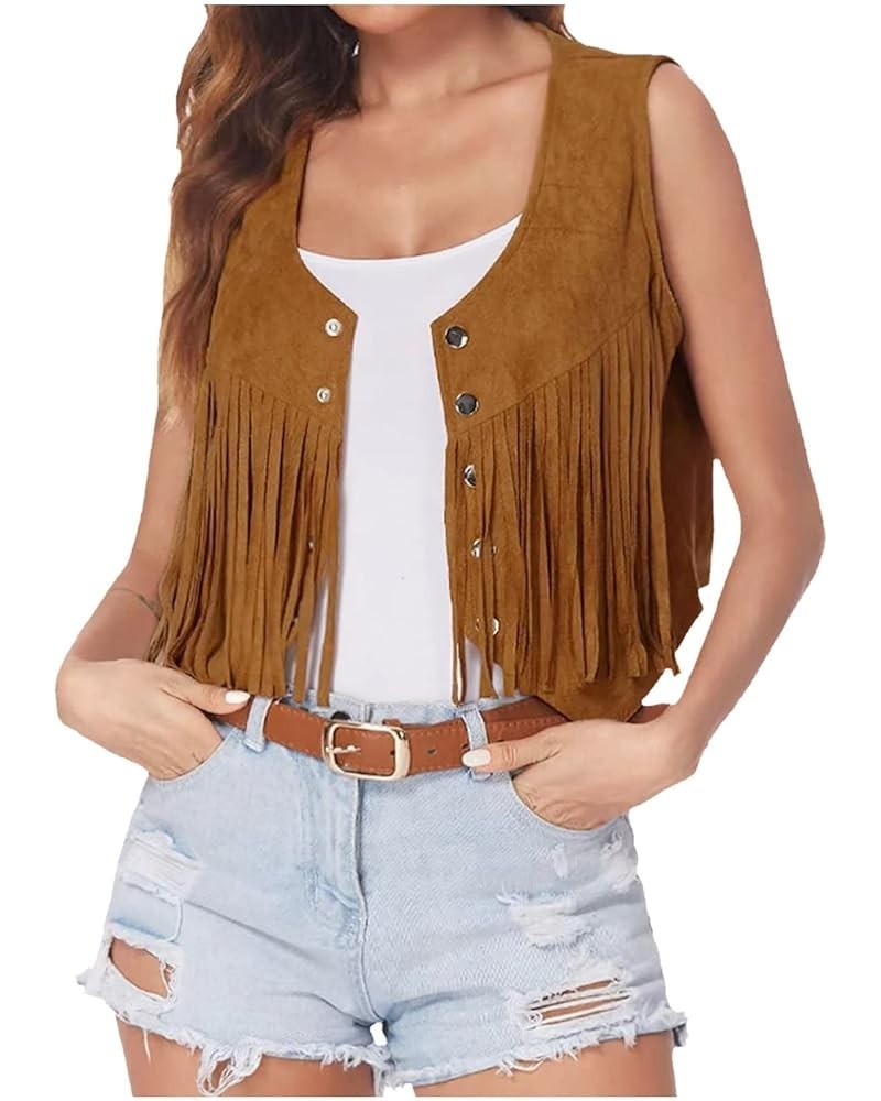 Leather Vest For Women New Tassels Sleeveless Vest Cardigan 70s Hippie Faux Suede Fringe Jacket Retro Waistcoat Tops 08khaki ...