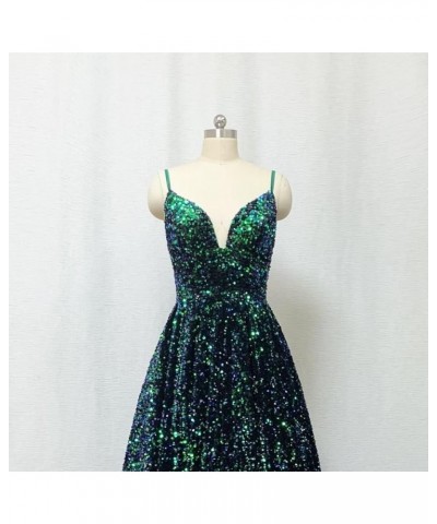 Spaghetti Straps Sequin Prom Dresses Long Ball Gown A Line Wedding Party Evening Gowns Peacock $48.88 Dresses