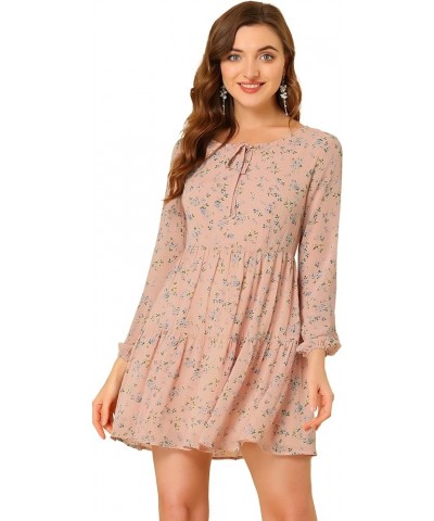 Women's Valentine's Day Floral Print Tiered Lightweight Flowy Long Sleeve Dress Pink $11.98 Dresses