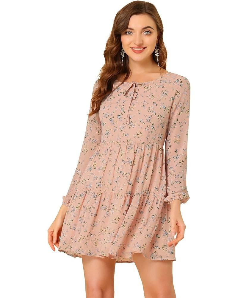 Women's Valentine's Day Floral Print Tiered Lightweight Flowy Long Sleeve Dress Pink $11.98 Dresses