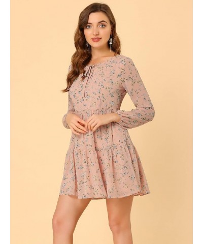 Women's Valentine's Day Floral Print Tiered Lightweight Flowy Long Sleeve Dress Pink $11.98 Dresses