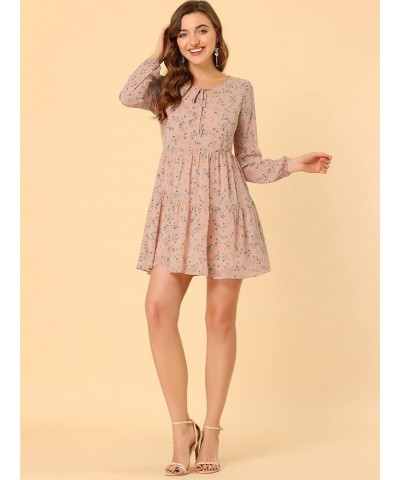 Women's Valentine's Day Floral Print Tiered Lightweight Flowy Long Sleeve Dress Pink $11.98 Dresses