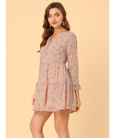 Women's Valentine's Day Floral Print Tiered Lightweight Flowy Long Sleeve Dress Pink $11.98 Dresses