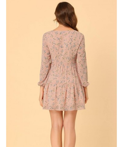 Women's Valentine's Day Floral Print Tiered Lightweight Flowy Long Sleeve Dress Pink $11.98 Dresses