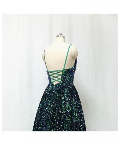 Spaghetti Straps Sequin Prom Dresses Long Ball Gown A Line Wedding Party Evening Gowns Peacock $48.88 Dresses