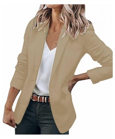 Blazers for Women Business Casual Blazer Jackets Work Professional Office Solid Long Sleeve Lapel Suit Jackets Coat F-khaki $...