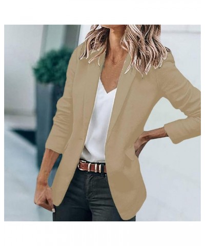 Blazers for Women Business Casual Blazer Jackets Work Professional Office Solid Long Sleeve Lapel Suit Jackets Coat F-khaki $...