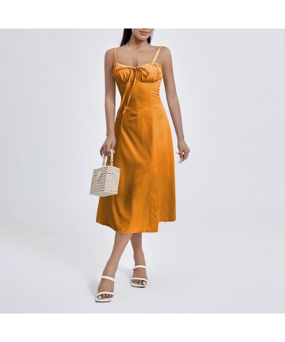 Women Y2k Bodycon Long Dress Spaghetti Strap Square Neck Dress Backless Corset Midi Dress Cocktail Clubwear E-orange Corset $...