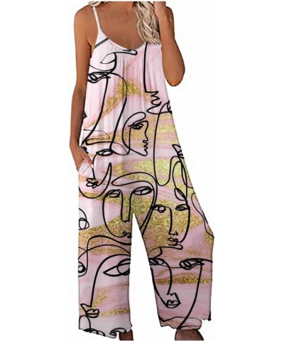 Womens Cute Butterfly Print Jumpsuits Casual Loose Baggy Wide Leg Spaghetti Strap Overalls Long Pants Romper 05 Pink $10.70 J...