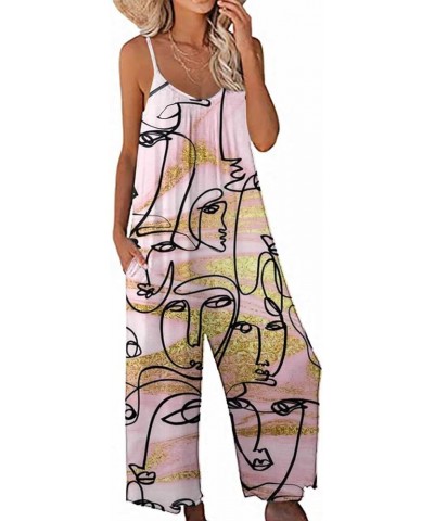 Womens Cute Butterfly Print Jumpsuits Casual Loose Baggy Wide Leg Spaghetti Strap Overalls Long Pants Romper 05 Pink $10.70 J...