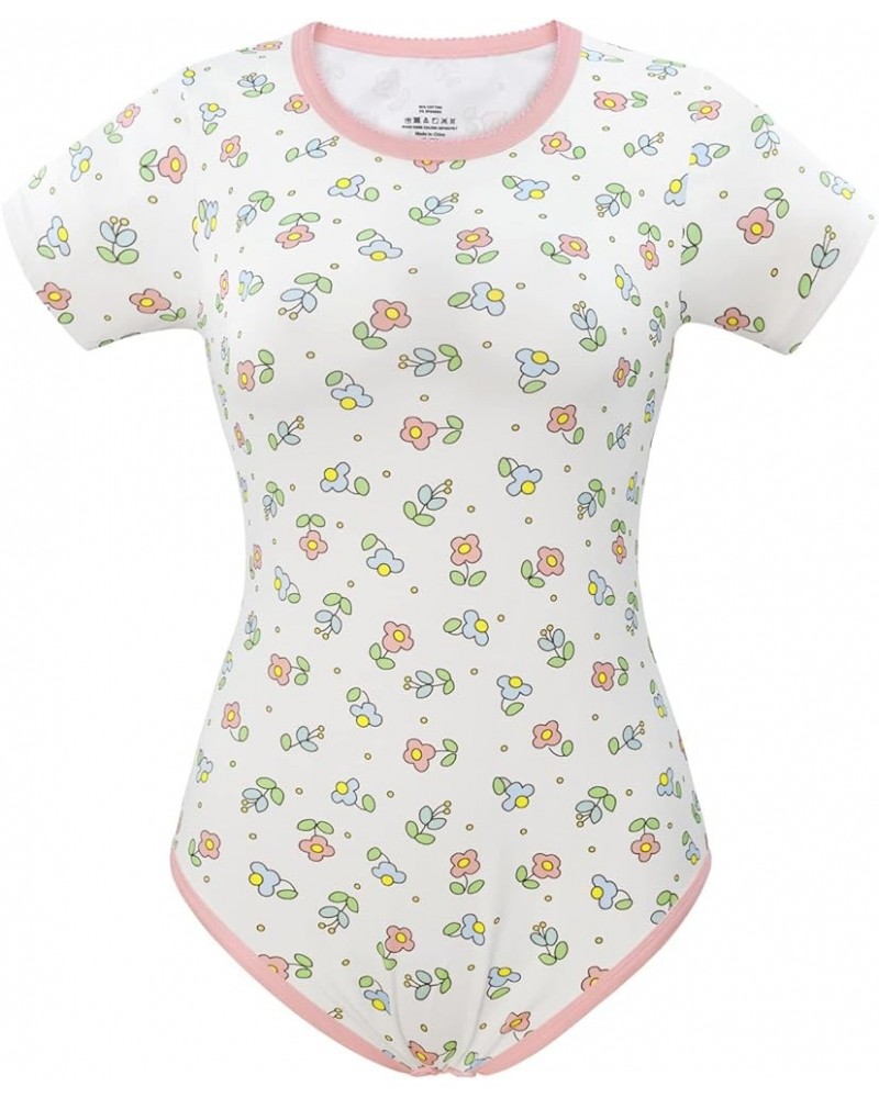 Cotton Romper Onesie Pajamas Bodysuit - Cottagecore Daisies Onesie Pink $20.51 Bodysuits