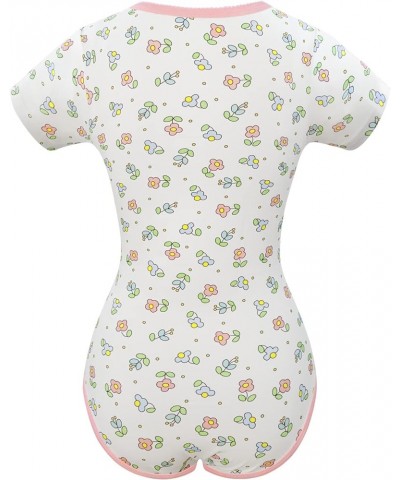 Cotton Romper Onesie Pajamas Bodysuit - Cottagecore Daisies Onesie Pink $20.51 Bodysuits