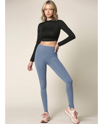 Peached Seamless Front & Side High Waisted Leggings with Inner Pocket Full-Length Yoga Pants Qb3018_steel_blue $11.17 Activewear