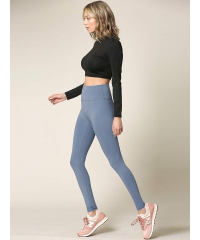 Peached Seamless Front & Side High Waisted Leggings with Inner Pocket Full-Length Yoga Pants Qb3018_steel_blue $11.17 Activewear