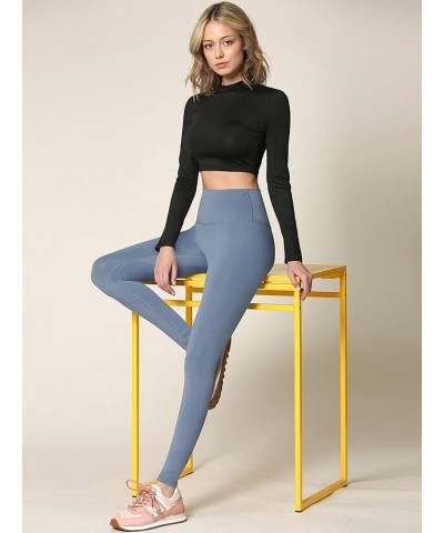 Peached Seamless Front & Side High Waisted Leggings with Inner Pocket Full-Length Yoga Pants Qb3018_steel_blue $11.17 Activewear