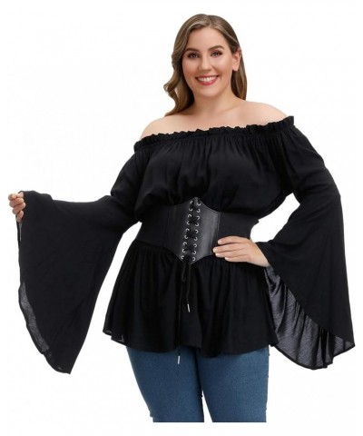 Womens Plus Size Renaissance Blouse Off Shoulder Trumpet Sleeve Peasant Tops Black $14.55 Others