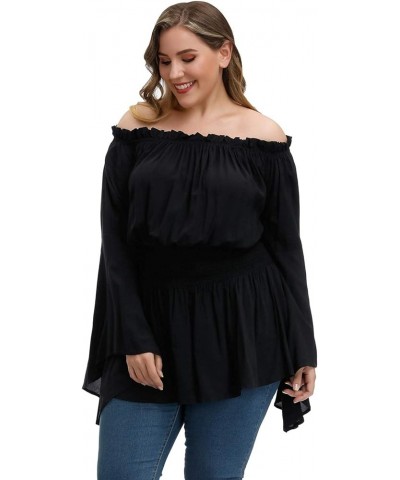 Womens Plus Size Renaissance Blouse Off Shoulder Trumpet Sleeve Peasant Tops Black $14.55 Others