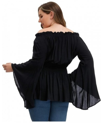 Womens Plus Size Renaissance Blouse Off Shoulder Trumpet Sleeve Peasant Tops Black $14.55 Others