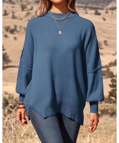 Women's Oversized Sweater 2024 Casual Fall Crewneck Long Sleeve Loose Side Slit Ribbed Knit Pullover Tops Solid Blue $27.43 S...