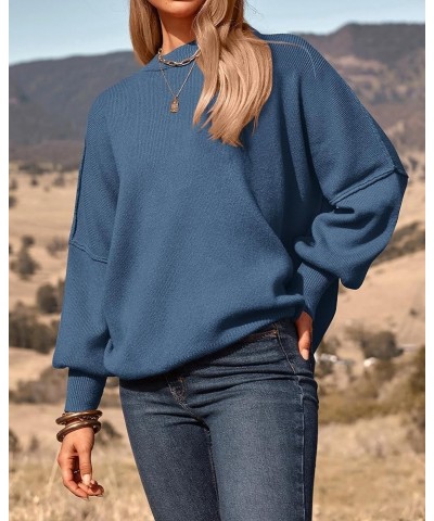 Women's Oversized Sweater 2024 Casual Fall Crewneck Long Sleeve Loose Side Slit Ribbed Knit Pullover Tops Solid Blue $27.43 S...