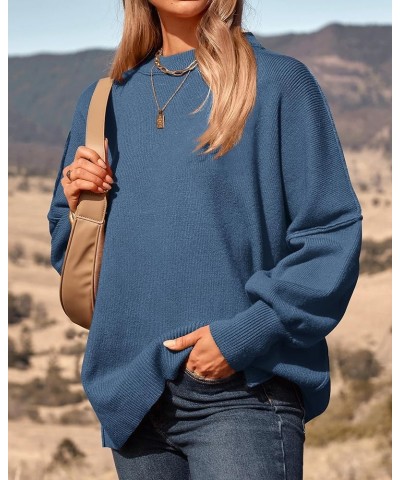 Women's Oversized Sweater 2024 Casual Fall Crewneck Long Sleeve Loose Side Slit Ribbed Knit Pullover Tops Solid Blue $27.43 S...